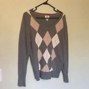 St Johns Bay Argyle Gray & Orange Sweater